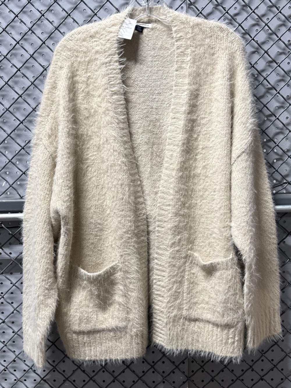 American Eagle Outfitters Cream Fuzzy Open Cardigan